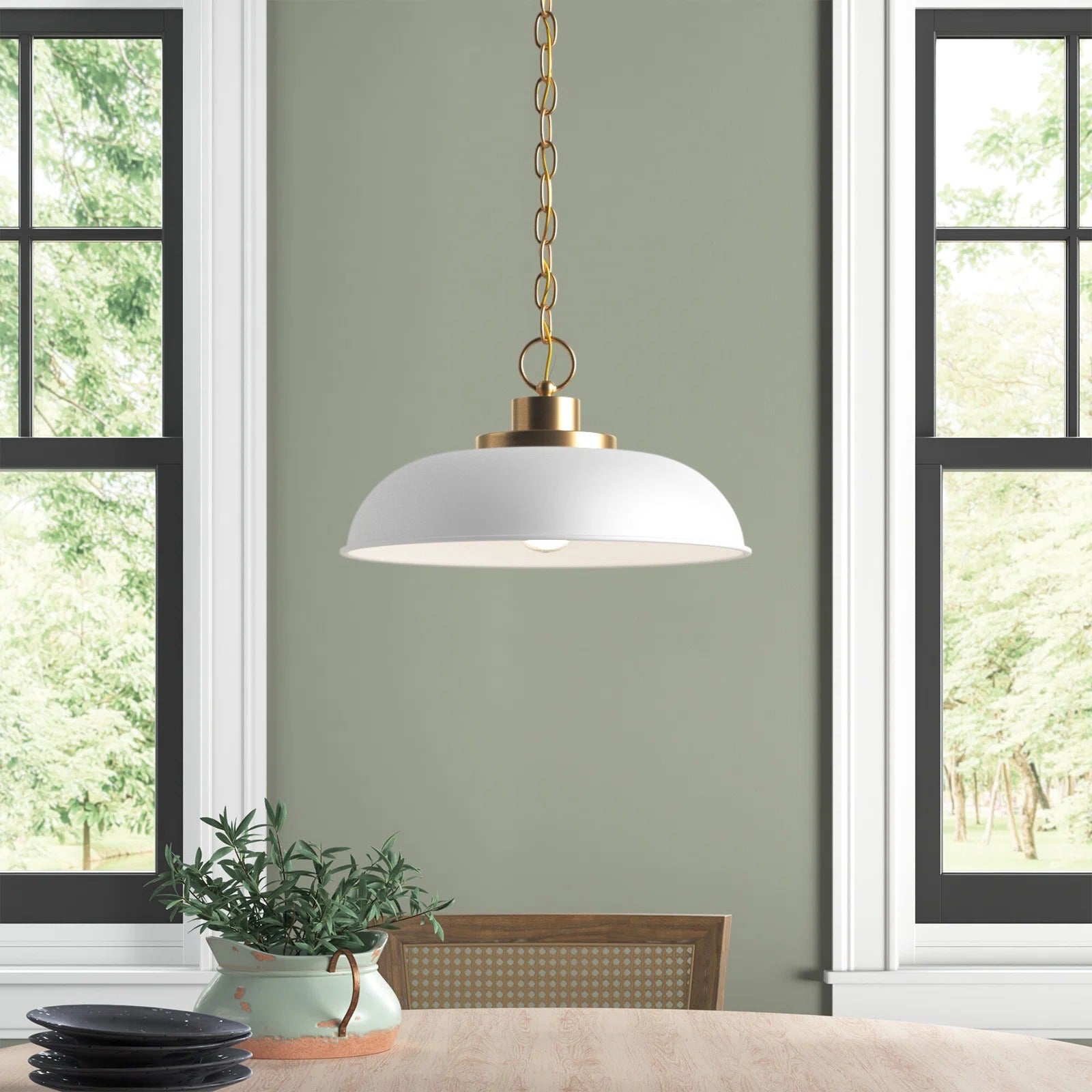 Briony Moderne Pendelleuchte mit Kuppel aus weißem Metall Scene1.webp__PID:070d1a15-a5d1-4848-9177-620b073197af