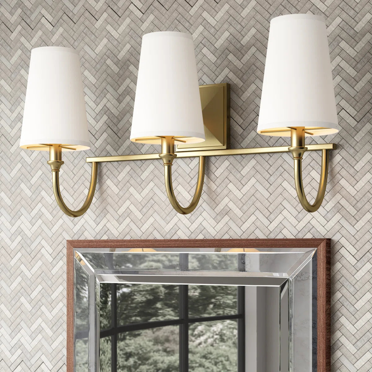 Lámpara de tocador Aurora Modern Farmhouse de tela blanca de 3 luces (6).webp__PID:08914939-b92e-4d2b-b451-79f74af399cf