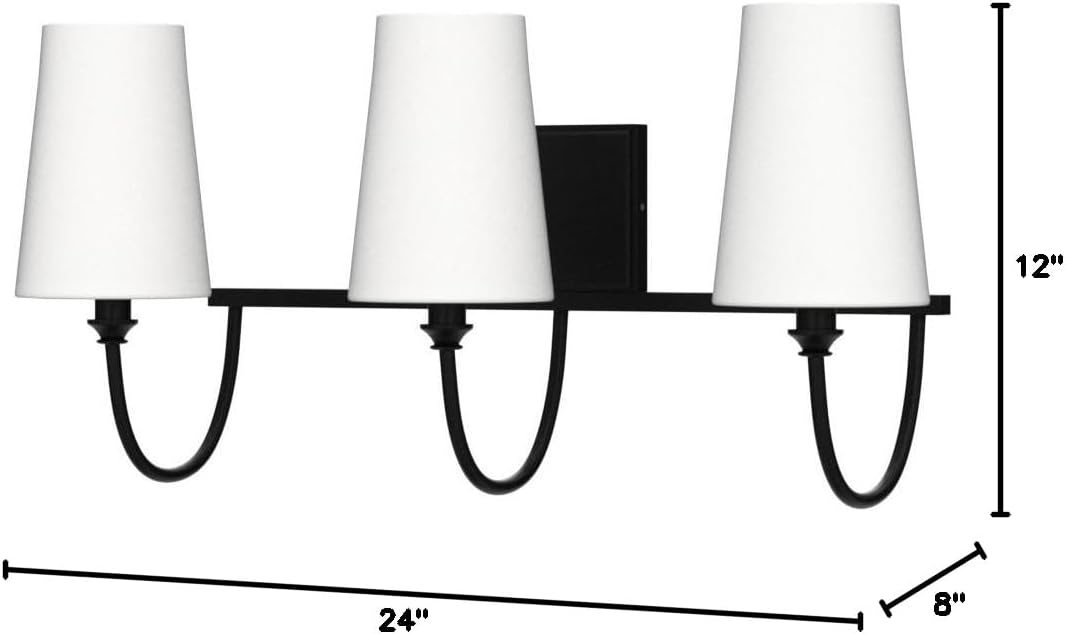Lámpara de tocador Aurora Modern Farmhouse de tela blanca de 3 luces (1).jpg__PID:bdd5cec4-1c00-4891-8939-b92ebd2b7451
