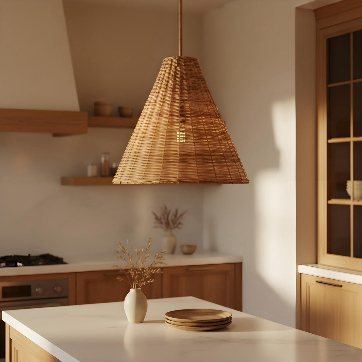Ilario Rustic Woven Rattan Cone Pendant Light.webp__PID:fa181b7c-a483-4901-89cc-750042247aad